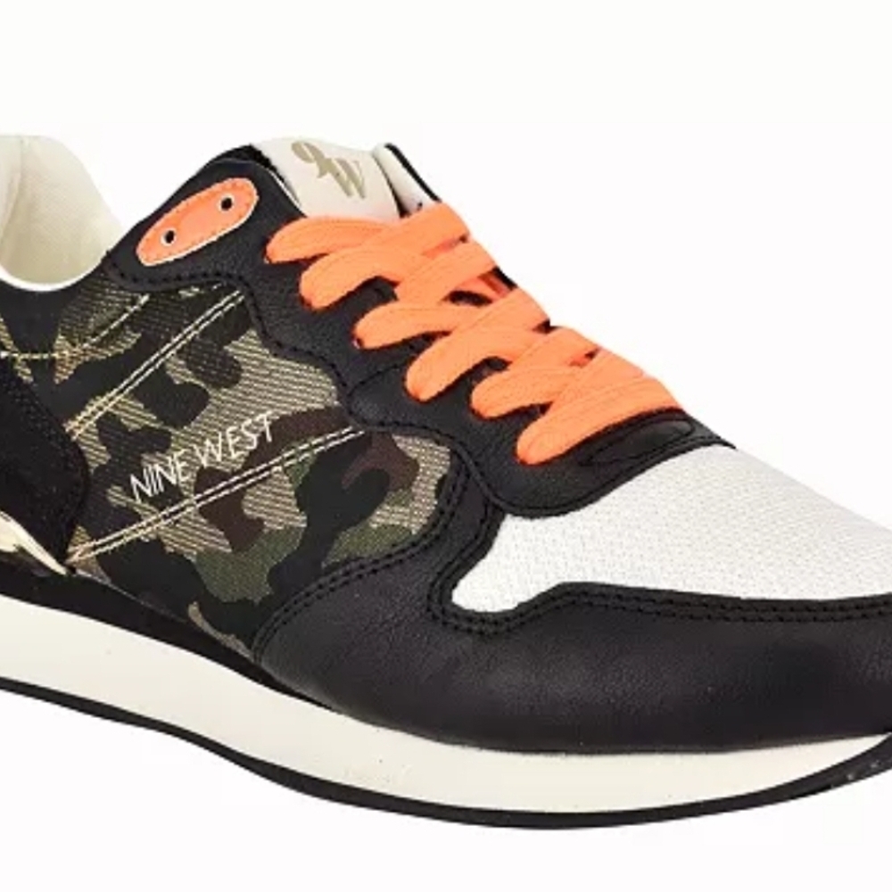 Nine West Women's Banx Trendy Black and Orange Camouflage Sneakers Size 6.5
